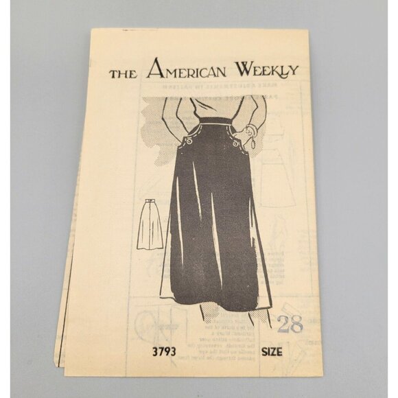 Hard to Find 1940's American Weekly Skirt Size 28 Sewing Pattern #3793 - Picture 1 of 4
